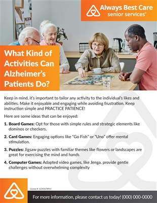 Activities For Alzheimerâ€™s Patients Flyer (2 Sided)